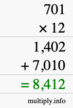 How to calculate 701 times 12 using long multiplication How to calculate 701 times 12 using long multiplication