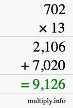 How to calculate 702 times 13 using long multiplication