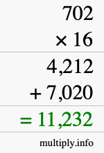 How to calculate 702 times 16 using long multiplication