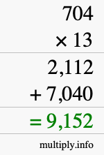 How to calculate 704 times 13 using long multiplication