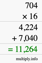 How to calculate 704 times 16 using long multiplication