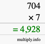 How to calculate 704 times 7 using long multiplication