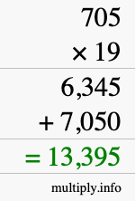 How to calculate 705 times 19 using long multiplication