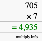 How to calculate 705 times 7 using long multiplication