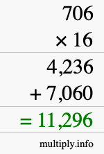 How to calculate 706 times 16 using long multiplication