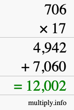 How to calculate 706 times 17 using long multiplication