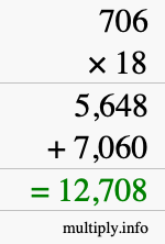 How to calculate 706 times 18 using long multiplication