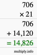 How to calculate 706 times 21 using long multiplication