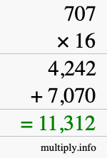 How to calculate 707 times 16 using long multiplication