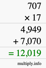 How to calculate 707 times 17 using long multiplication