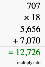 How to calculate 707 times 18 using long multiplication
