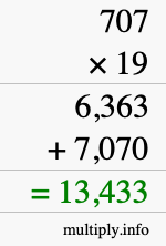 How to calculate 707 times 19 using long multiplication
