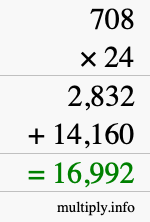 How to calculate 708 times 24 using long multiplication How to calculate 708 times 24 using long multiplication