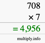 How to calculate 708 times 7 using long multiplication