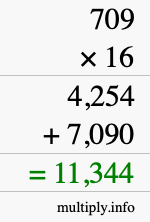 How to calculate 709 times 16 using long multiplication