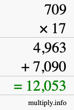 How to calculate 709 times 17 using long multiplication