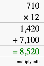 How to calculate 710 times 12 using long multiplication How to calculate 710 times 12 using long multiplication