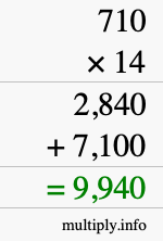 How to calculate 710 times 14 using long multiplication How to calculate 710 times 14 using long multiplication