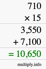 How to calculate 710 times 15 using long multiplication How to calculate 710 times 15 using long multiplication