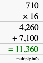 How to calculate 710 times 16 using long multiplication