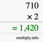 How to calculate 710 times 2 using long multiplication