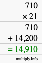 How to calculate 710 times 21 using long multiplication