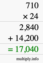 How to calculate 710 times 24 using long multiplication
