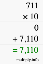 How to calculate 711 times 10 using long multiplication