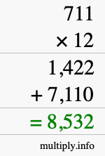 How to calculate 711 times 12 using long multiplication How to calculate 711 times 12 using long multiplication