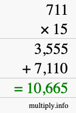 How to calculate 711 times 15 using long multiplication How to calculate 711 times 15 using long multiplication