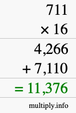 How to calculate 711 times 16 using long multiplication
