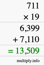 How to calculate 711 times 19 using long multiplication