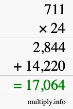 How to calculate 711 times 24 using long multiplication