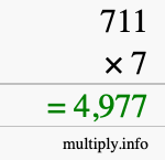 How to calculate 711 times 7 using long multiplication