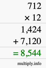 How to calculate 712 times 12 using long multiplication How to calculate 712 times 12 using long multiplication