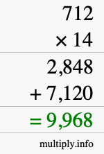 How to calculate 712 times 14 using long multiplication How to calculate 712 times 14 using long multiplication