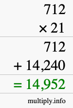 How to calculate 712 times 21 using long multiplication