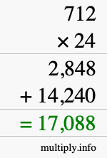 How to calculate 712 times 24 using long multiplication