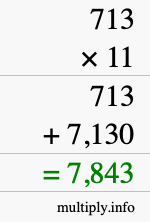 How to calculate 713 times 11 using long multiplication How to calculate 713 times 11 using long multiplication