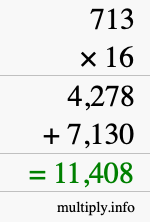How to calculate 713 times 16 using long multiplication