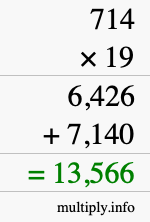How to calculate 714 times 19 using long multiplication