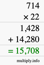 How to calculate 714 times 22 using long multiplication