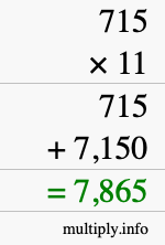 How to calculate 715 times 11 using long multiplication How to calculate 715 times 11 using long multiplication