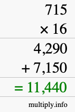 How to calculate 715 times 16 using long multiplication