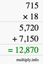 How to calculate 715 times 18 using long multiplication