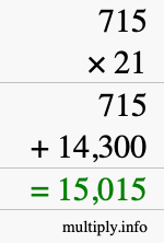 How to calculate 715 times 21 using long multiplication