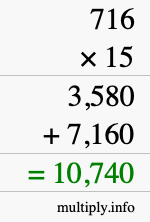 How to calculate 716 times 15 using long multiplication