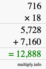 How to calculate 716 times 18 using long multiplication