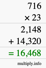 How to calculate 716 times 23 using long multiplication