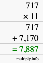 How to calculate 717 times 11 using long multiplication